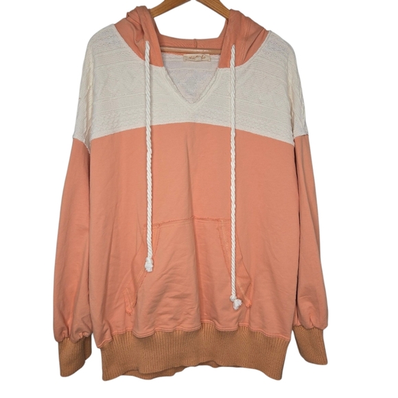 Listicle Peach Orange Ivory Colorblock Cable Knit Hoodie Swearshirt Size Large - Picture 1 of 9